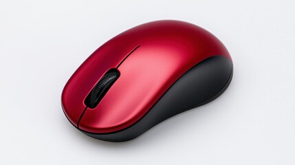 Sleek Red and Black Wireless Computer Mouse on White Background
