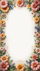 Fototapeta premium A frame of colorful spring flower with copy space for text, featuring floral design elements like flowers, leaves, and a vintage texture, perfect for a spring, valentine greeting card