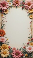 A frame of spring flower with copy space for text, featuring floral design elements like flowers, leaves, and a vintage texture, perfect for a spring, valentine greeting card