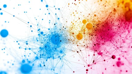 Abstract futuristic digital background with glowing particles connected by delicate lines, creating a dynamic network of science and technology in soft pastel hues, ideal for medical, biotech, or scie