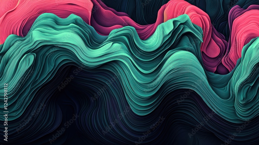 Poster abstract teal and pink wave pattern design