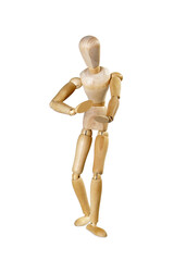 Wooden doll model, isolated on a white background.