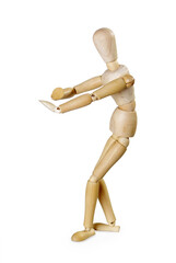 Wooden doll model, isolated on a white background.