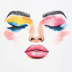 Fototapeta premium Watercolor Portrait of a Woman with Vibrant Makeup