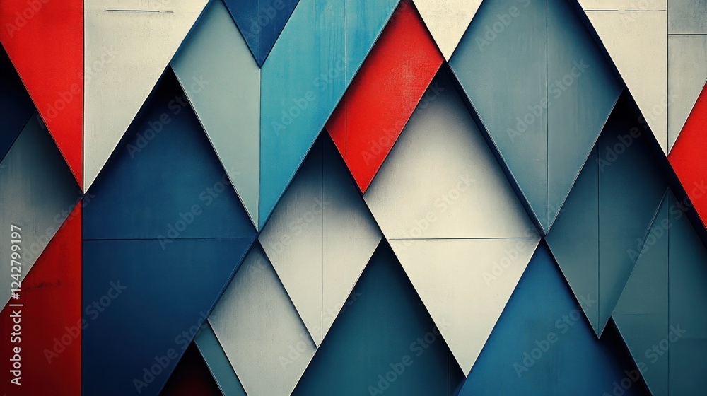 Poster Abstract Geometric Pattern of Triangles in Red Blue and White
