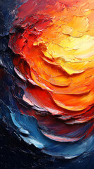 Abstract background of acrylic paint in red, blue and yellow tones.