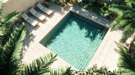 Tranquil Poolside Oasis With Lush Tropical Greenery