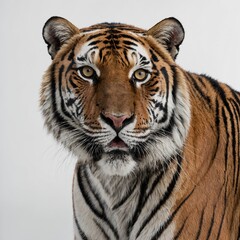 Fototapeta premium A majestic Bengal tiger with piercing eyes, standing on a pure white background.
