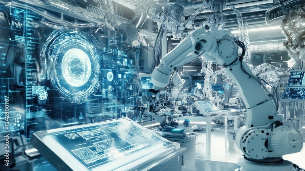 Poster Advanced Robotics System In A Futuristic Factory Setting
