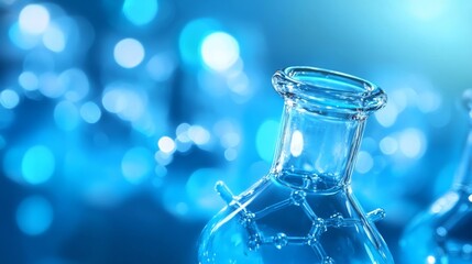 Futuristic abstract science background with glowing molecular structures, wave patterns, and dynamic light trails in blue and purple tones


