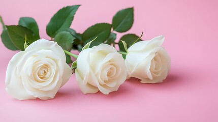 Three white roses, pink background, love