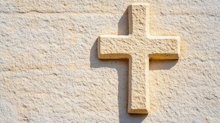 Stone Cross Carved into Textured Wall
