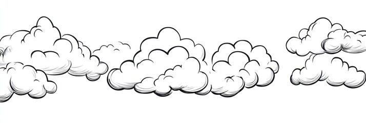 Hand Drawn Cloudscape Illustration White Background