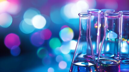 Futuristic abstract science background with glowing molecular structures, wave patterns, and dynamic light trails in blue and purple tones


