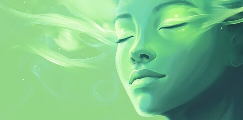 Serene Green Woman Embracing Ethereal Light