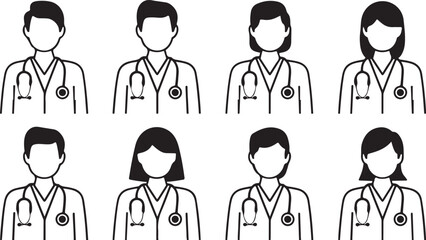 Set of doctors and nurses hospital workers silhouettes