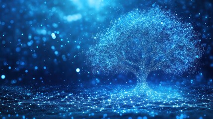 Luminous Digital Tree Network Illuminated In Blue