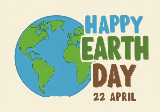 AI Image a colorful illustration celebrating Happy Earth Day on April 22nd, featuring a globe and cheerful typography.