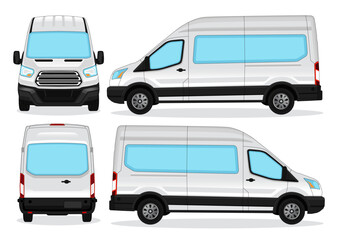 Van car mockup vector for branding on white background. With Side, Front, Rear Views