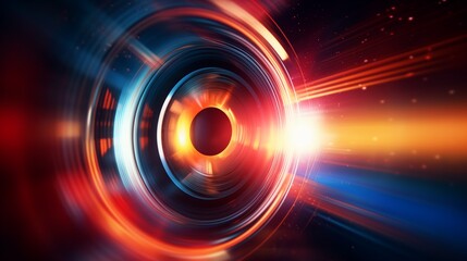 Obraz premium A camera lens with light beams, creating an abstract background