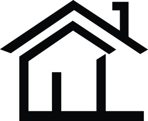 Simple Black Logo Icon of a House, This is a minimalist, black silhouette of a house Logo Icon
