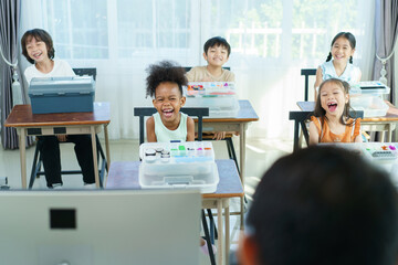 Group of diverse children enjoy learning about the STEM.