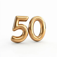 fifty golden balloon on white background