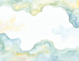 AI image Gentle watercolor frame with soft blue, green, and yellow hues, surrounding a bright white center.