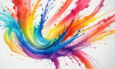 Watercolor rainbow swirls and splashes on paper, colorful, paint, splashes, swirls