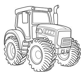 Tractor cartoon coloring book page