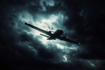 Fototapeta premium Airplane flying during a lightning storm