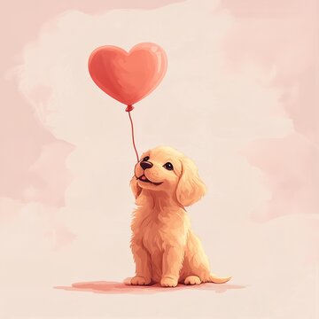 Cartoon animal with valentine and love ballloon heart