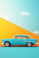 Fototapeta premium Vintage Blue Car Against Colorful Background
