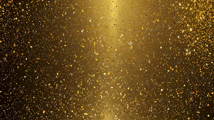 Bright golden glitter sparkles with vertical light beams on a shiny golden background