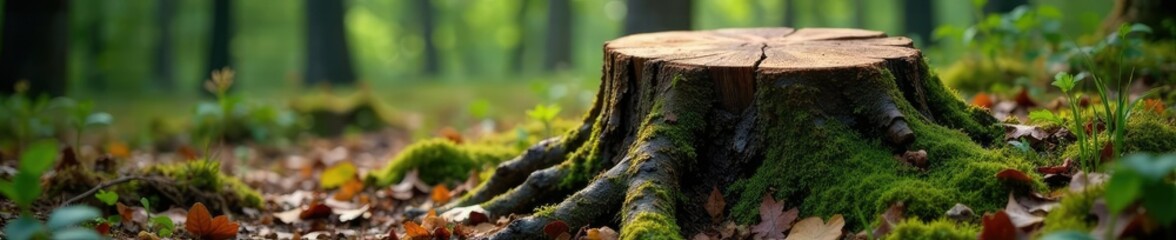 Fototapeta premium Murchie stump rotting slowly in the German forest, forest floor, organic matter
