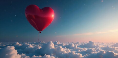 Fototapeta premium Heart-shaped balloon appears as an isolated speck in vast empty space, balloon, calm