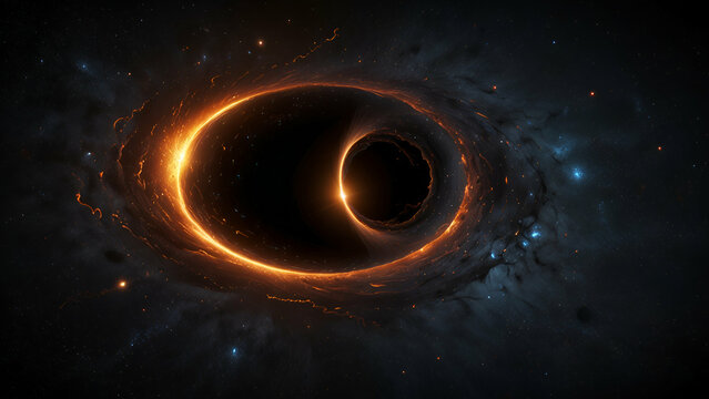 Simulation of a Black Hole in Space,Cosmic Phenomenon with Swirling Light and Deep Space Background

