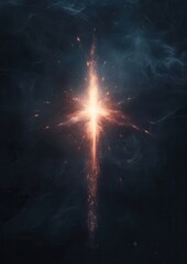 Digital art piece that appears to be a starburst or explosion. the star is in the center of the image and is surrounded by a dark blue background.