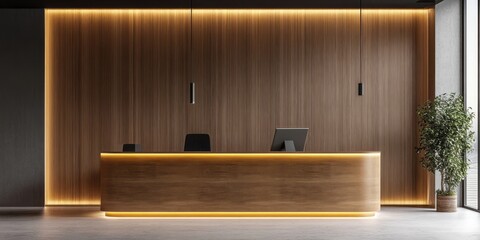 Modern Wooden Reception Desk Office Interior Design
