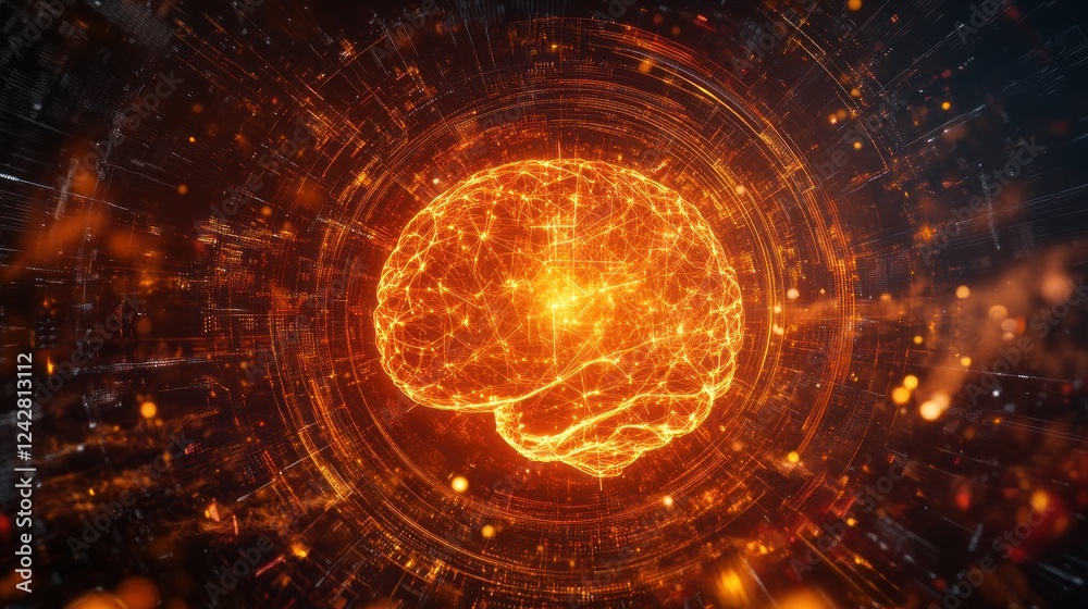 Aufkleber digital brain network illuminated glowing connections