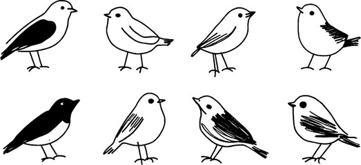 Stylized Bird Illustrations in Black and White