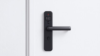 Internet of Things Concepts. Modern black door handle on a light-colored door panel.