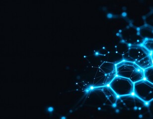 Obraz premium AI image Glowing blue molecular structure on black, abstract background. Suitable for science, technology, or innovation themes.