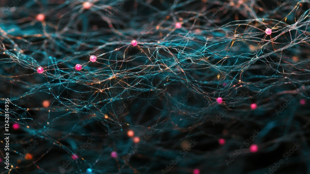 Aufkleber intricate network of filaments with pink nodes