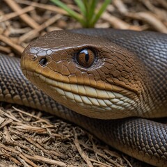 Fototapeta premium A deadly inland taipan with sharp, focused eyes and smooth scales.
