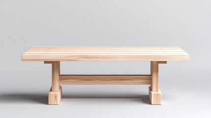 Fototapeta premium Simple wooden bench, minimalist design, studio shot, light background, furniture catalog