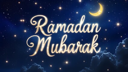 Fototapeta premium Ramadan Mubarak Greetings with Lanterns, Crescent Moon, and Islamic Symbols | Beautiful Ramzan Background for Eid, Fasting, Prayers, and Festivities | Perfect for Ramzan Mubarak Cards & Designs