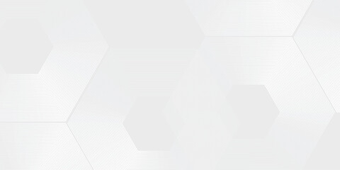Hexagon white gray light technology texture background. Abstract big data digital concept design modern simple