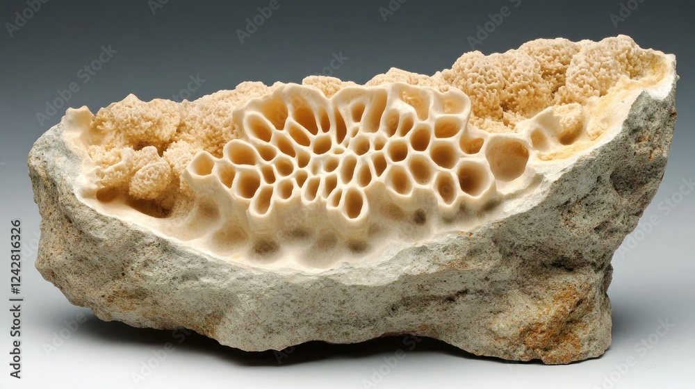 Poster Fossilized Coral Specimen Showing Intricate Cellular Structure