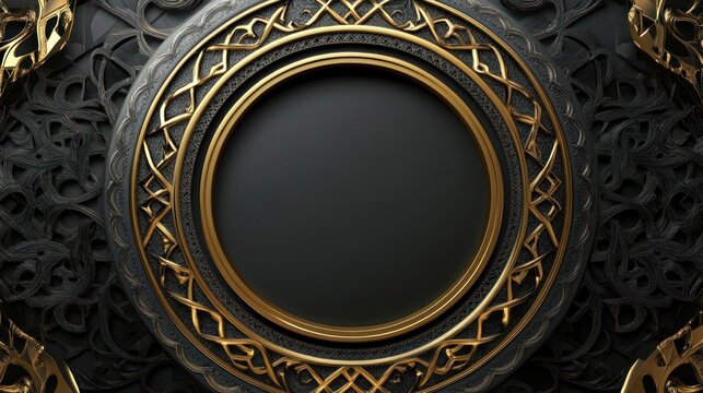 Ornate Gold and Black Circular Frame Design